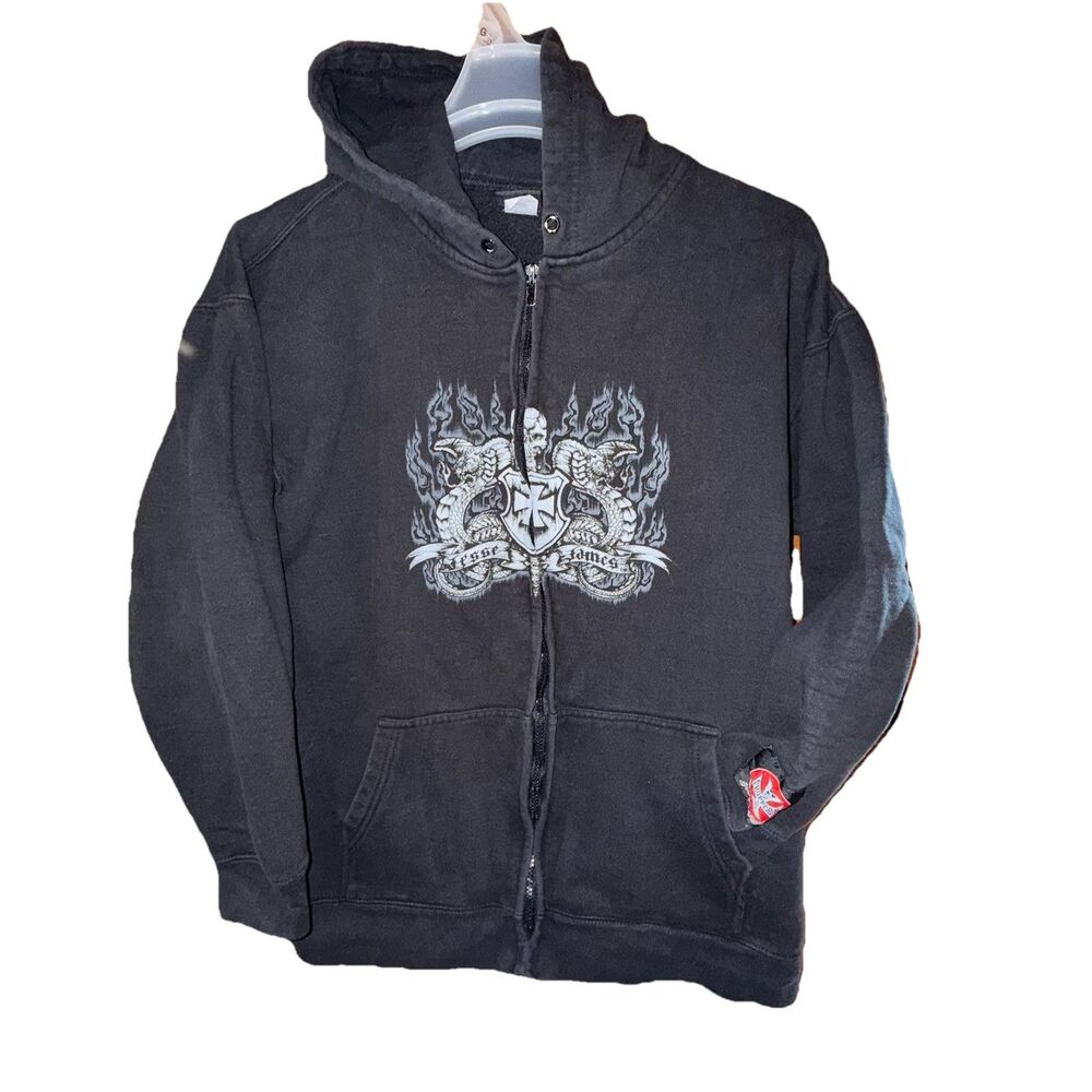 Y2K West Coast Choppers Jesse James Hoodie Gothic Graphic Large Black Grunge